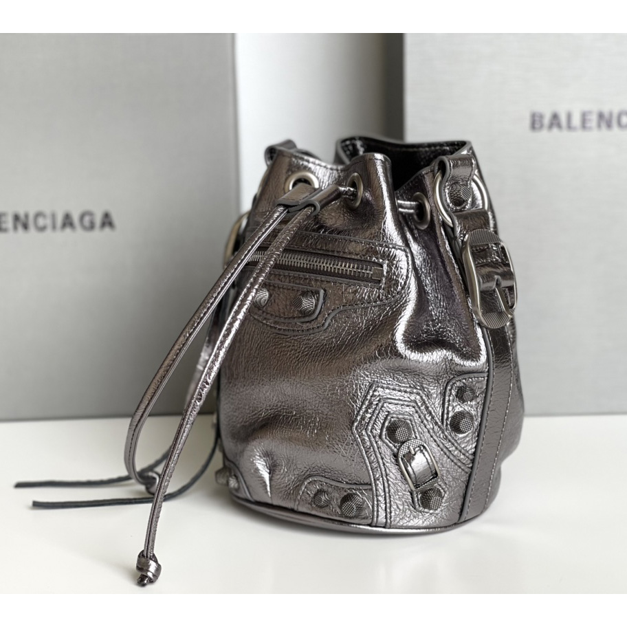 Balenciaga Le Cagole XS Bucket Bag Metallized With Rhinestones - DopestKickz