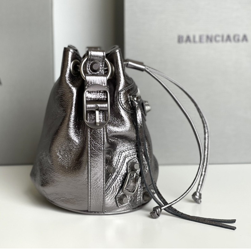 Balenciaga Le Cagole XS Bucket Bag Metallized With Rhinestones - DopestKickz