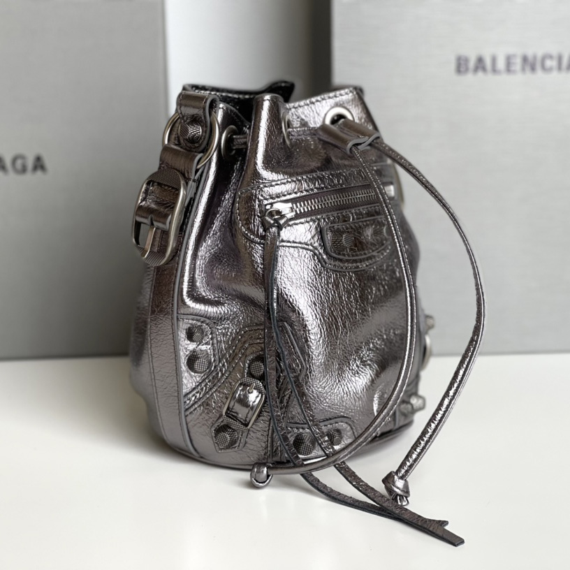 Balenciaga Le Cagole XS Bucket Bag Metallized With Rhinestones - DopestKickz