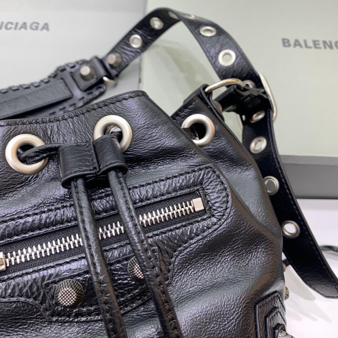 Balenciaga Le Cagole XS Bucket Bag In Black Arena Lambskin, Aged-Silver Hardware(15-19.8-17.8cm) - DopestKickz