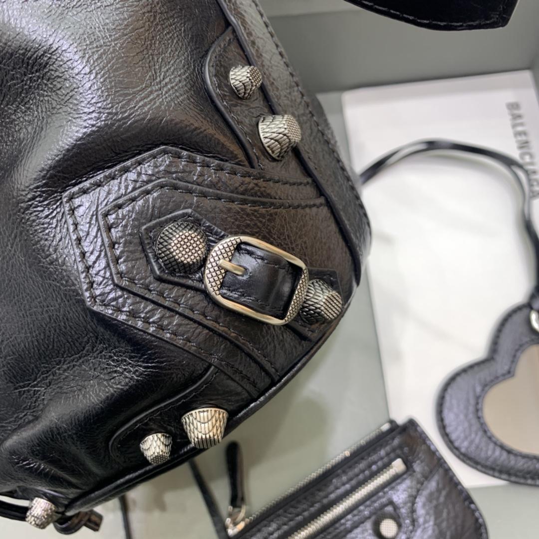 Balenciaga Le Cagole XS Bucket Bag In Black Arena Lambskin, Aged-Silver Hardware(15-19.8-17.8cm) - DopestKickz