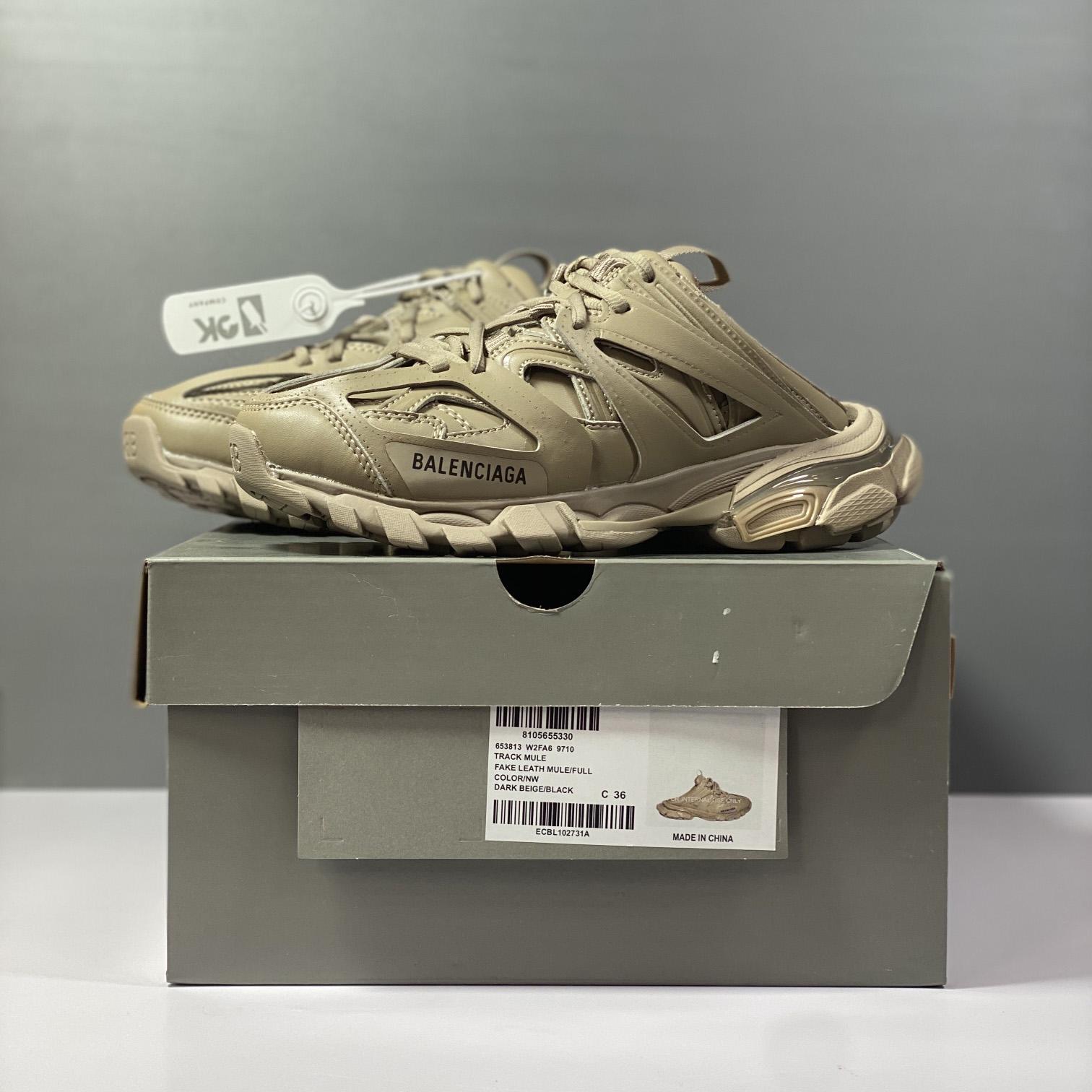 Balenciaga Track Sneaker Mule In Dark Beige And Black Mesh And Nylon - DopestKickz