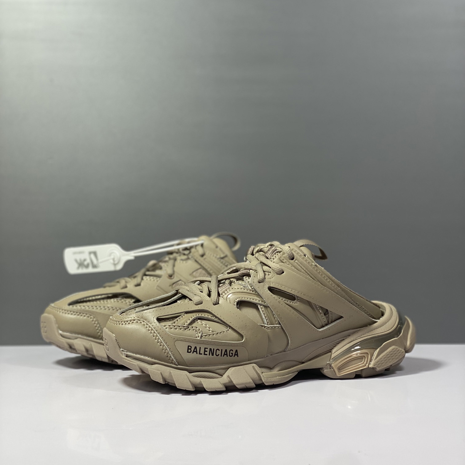 Balenciaga Track Sneaker Mule In Dark Beige And Black Mesh And Nylon - DopestKickz