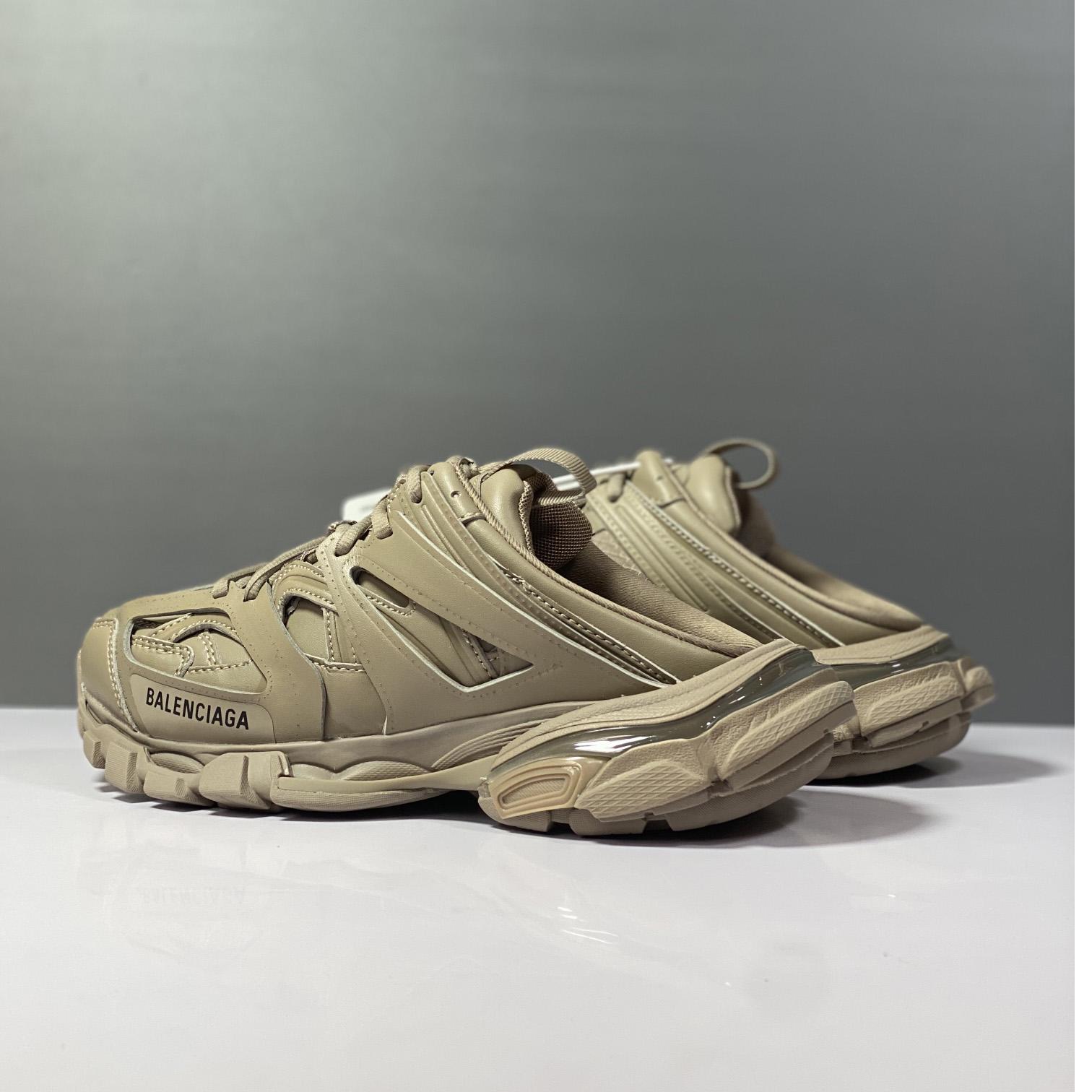 Balenciaga Track Sneaker Mule In Dark Beige And Black Mesh And Nylon - DopestKickz