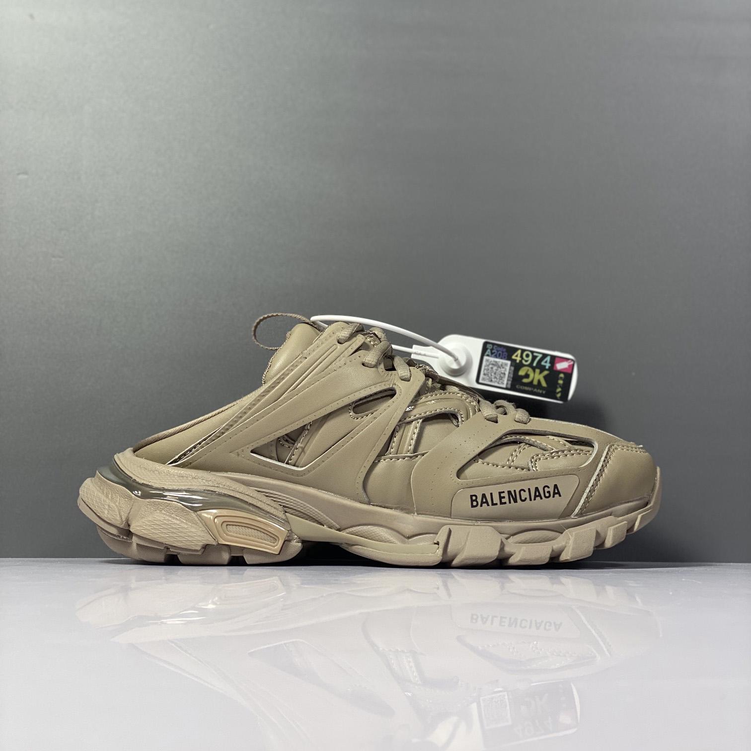 Balenciaga Track Sneaker Mule In Dark Beige And Black Mesh And Nylon - DopestKickz