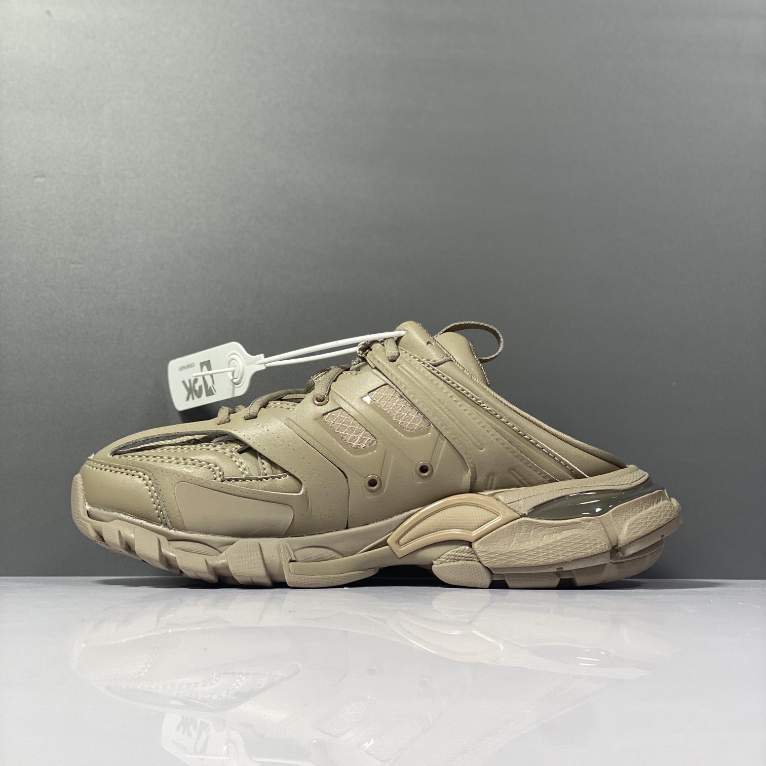 Balenciaga Track Sneaker Mule In Dark Beige And Black Mesh And Nylon - DopestKickz