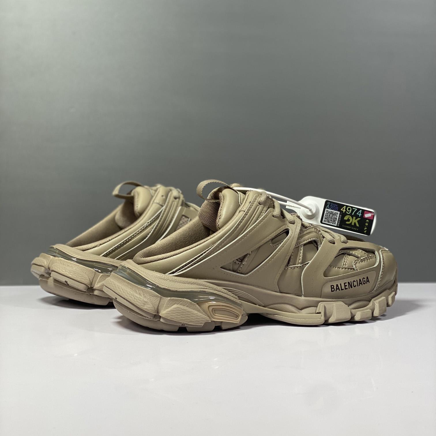 Balenciaga Track Sneaker Mule In Dark Beige And Black Mesh And Nylon - DopestKickz