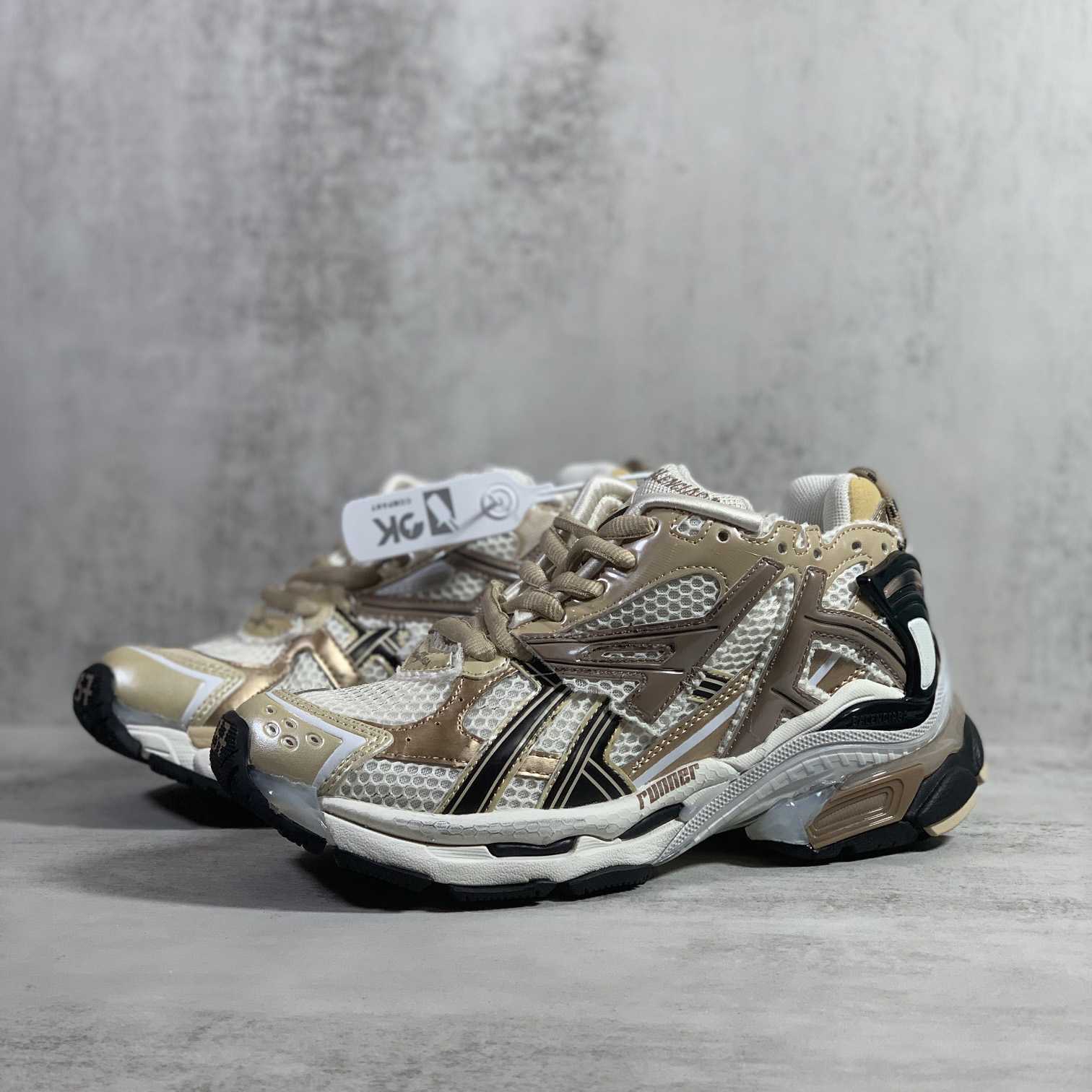 Balenciaga Runner Sneaker In Beige And Black Mesh And Nylon - DopestKickz