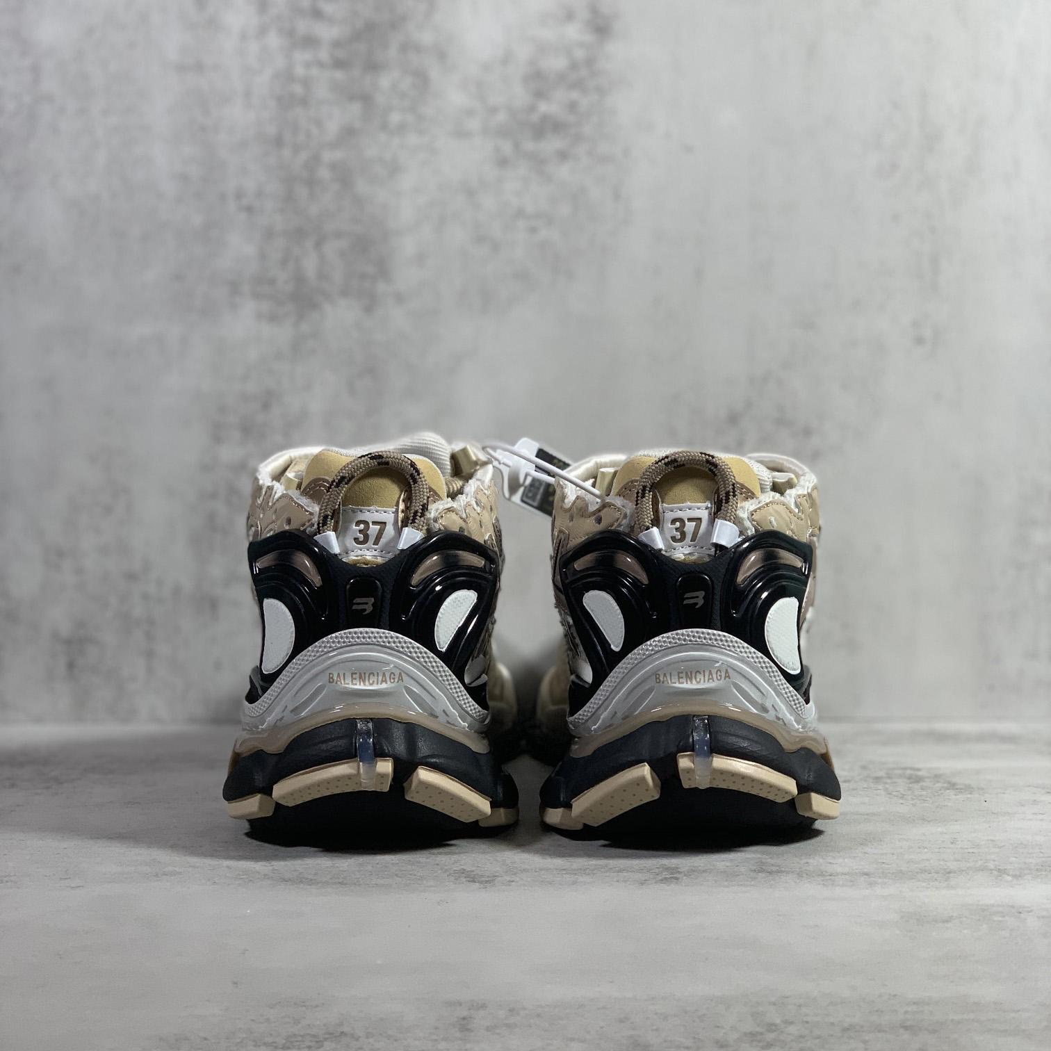 Balenciaga Runner Sneaker In Beige And Black Mesh And Nylon - DopestKickz