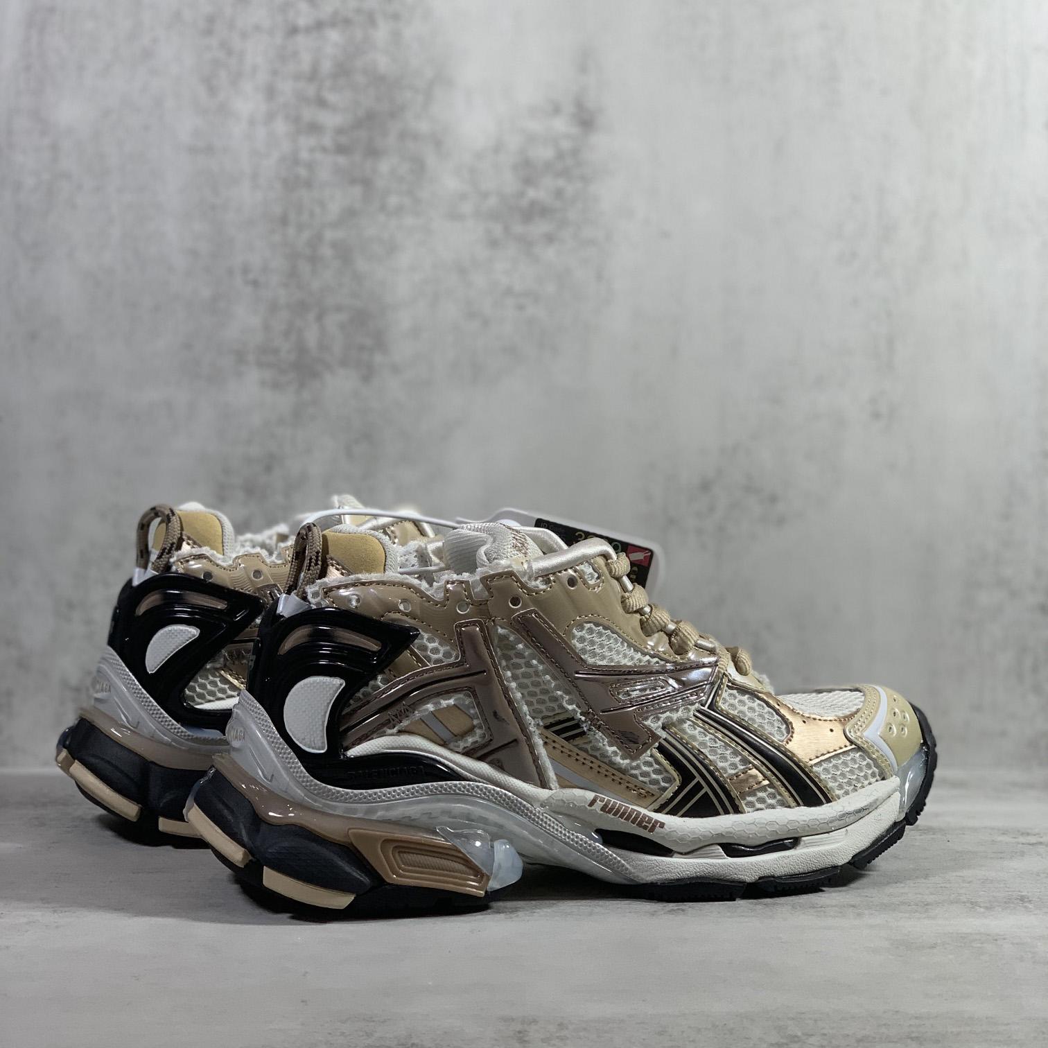 Balenciaga Runner Sneaker In Beige And Black Mesh And Nylon - DopestKickz