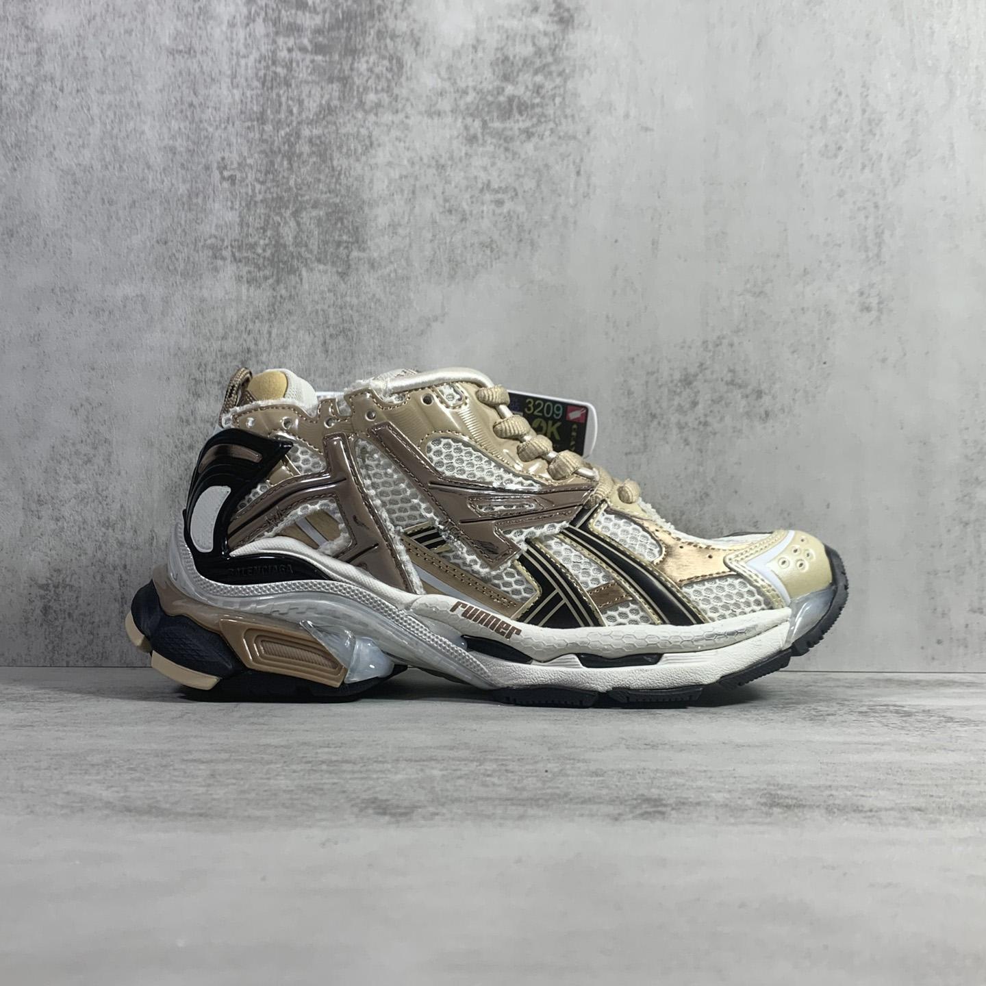 Balenciaga Runner Sneaker In Beige And Black Mesh And Nylon - DopestKickz