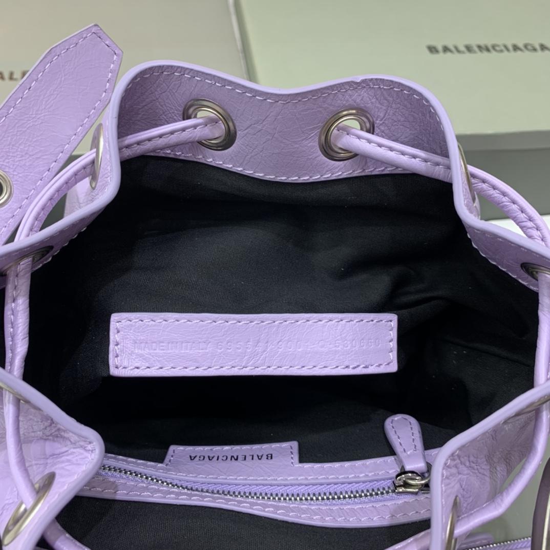 Balenciaga Le Cagole XS Bucket Bag In Light Purple Arena Lambskin, Aged-Silver Hardware(15-19.8-17.8cm) - DopestKickz