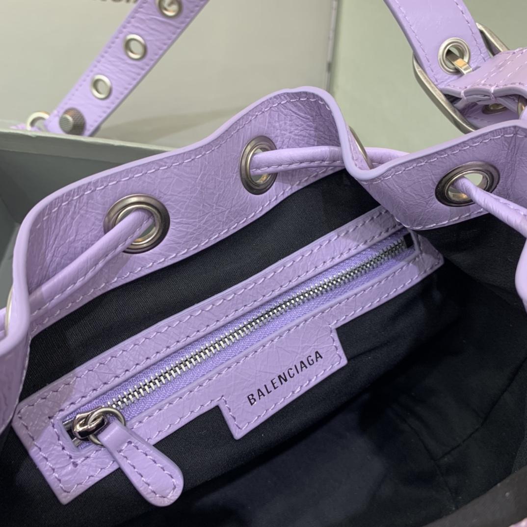 Balenciaga Le Cagole XS Bucket Bag In Light Purple Arena Lambskin, Aged-Silver Hardware(15-19.8-17.8cm) - DopestKickz