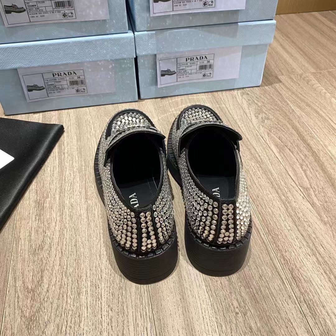 Prada Chocolate Satin Loafers With Crystals - DopestKickz