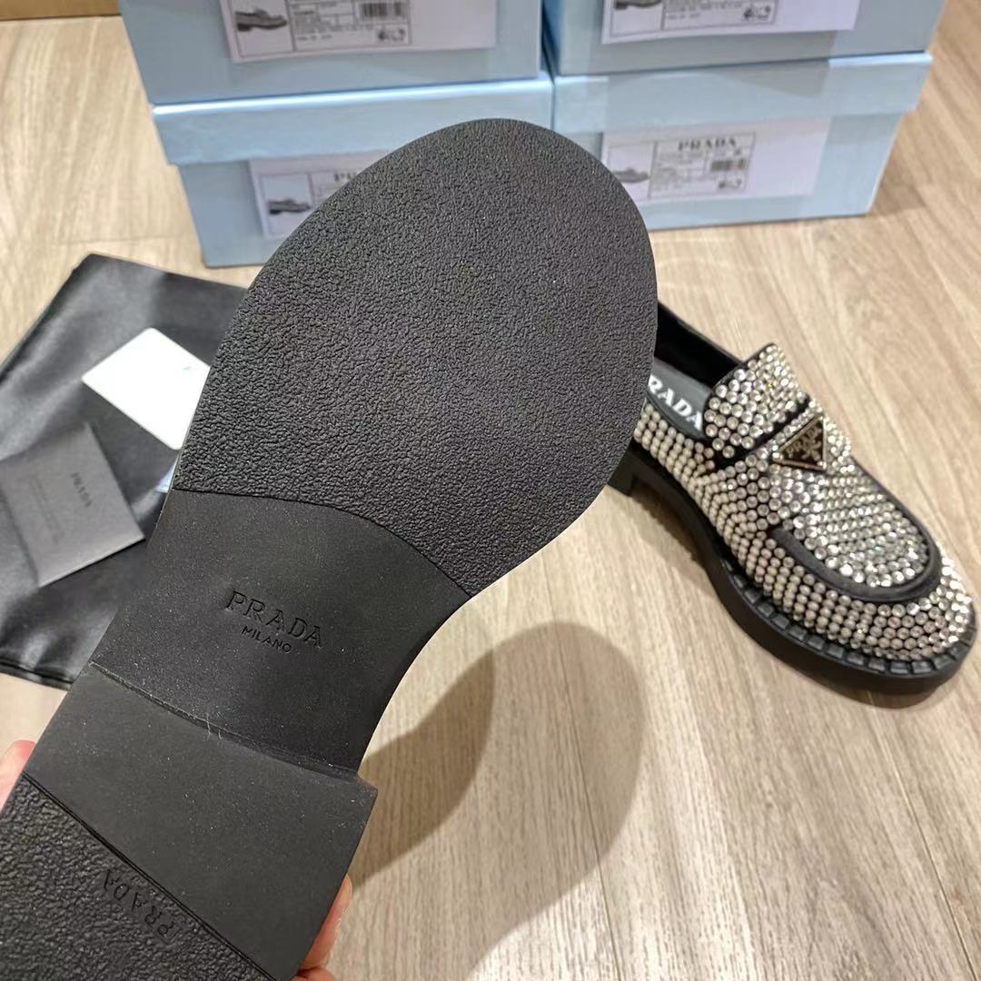 Prada Chocolate Satin Loafers With Crystals - DopestKickz