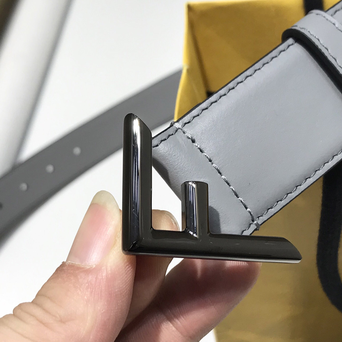 Fendi Pale Gray Leather Belt - DopestKickz