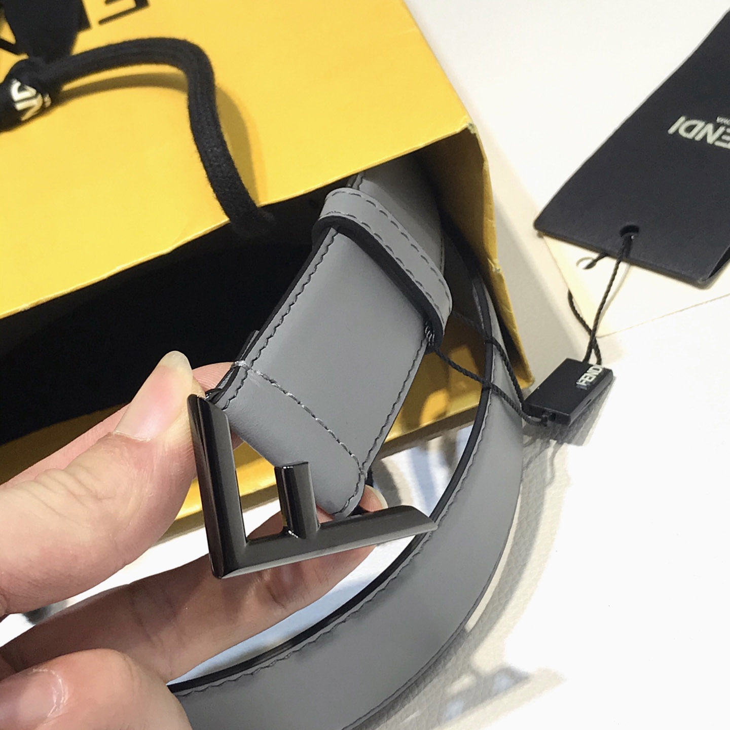 Fendi Pale Gray Leather Belt - DopestKickz