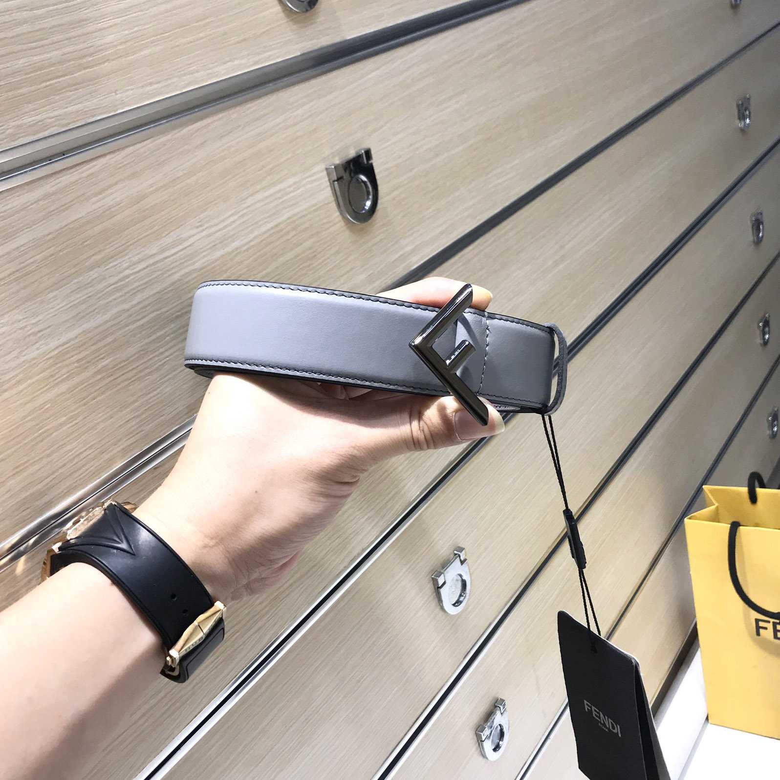 Fendi Pale Gray Leather Belt - DopestKickz