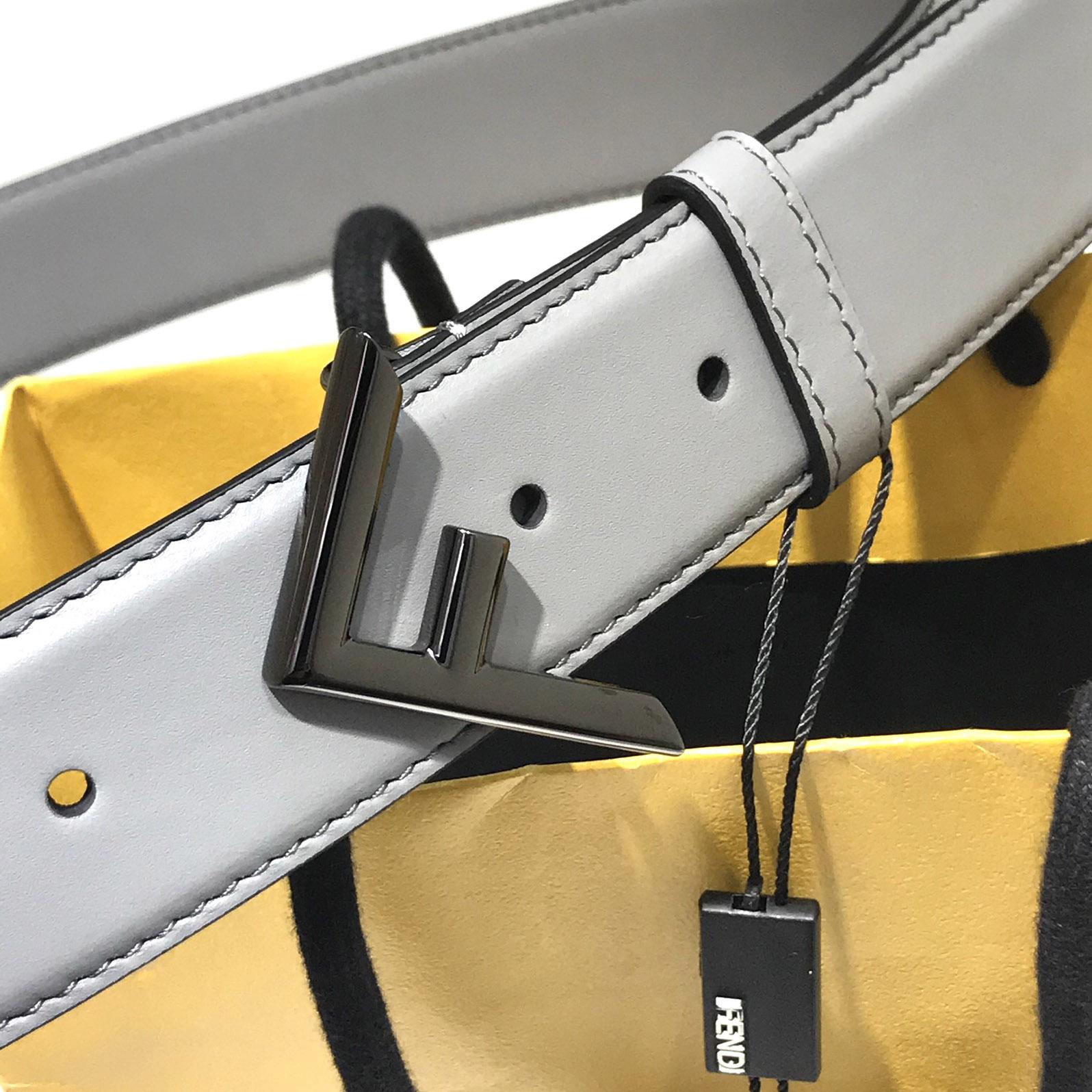 Fendi Pale Gray Leather Belt - DopestKickz