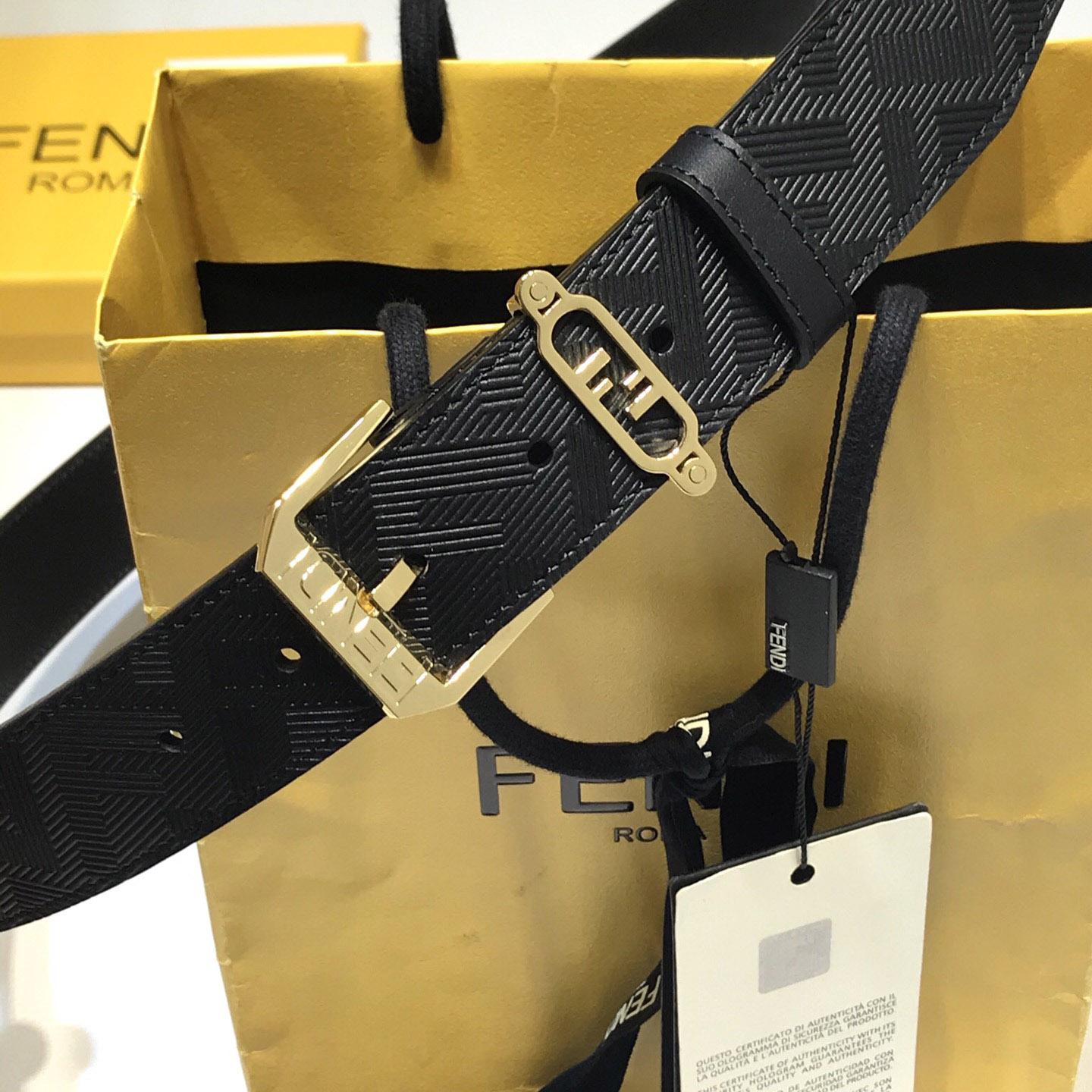 Fendi Edge Black Leather Belt - DopestKickz
