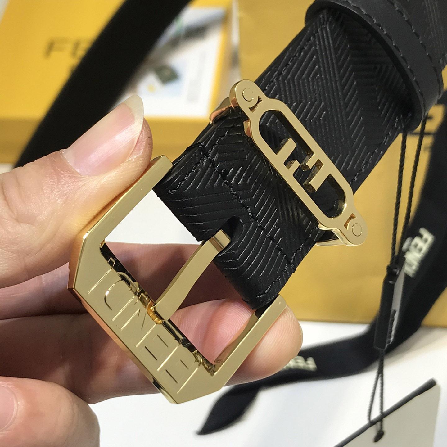 Fendi Edge Black Leather Belt - DopestKickz