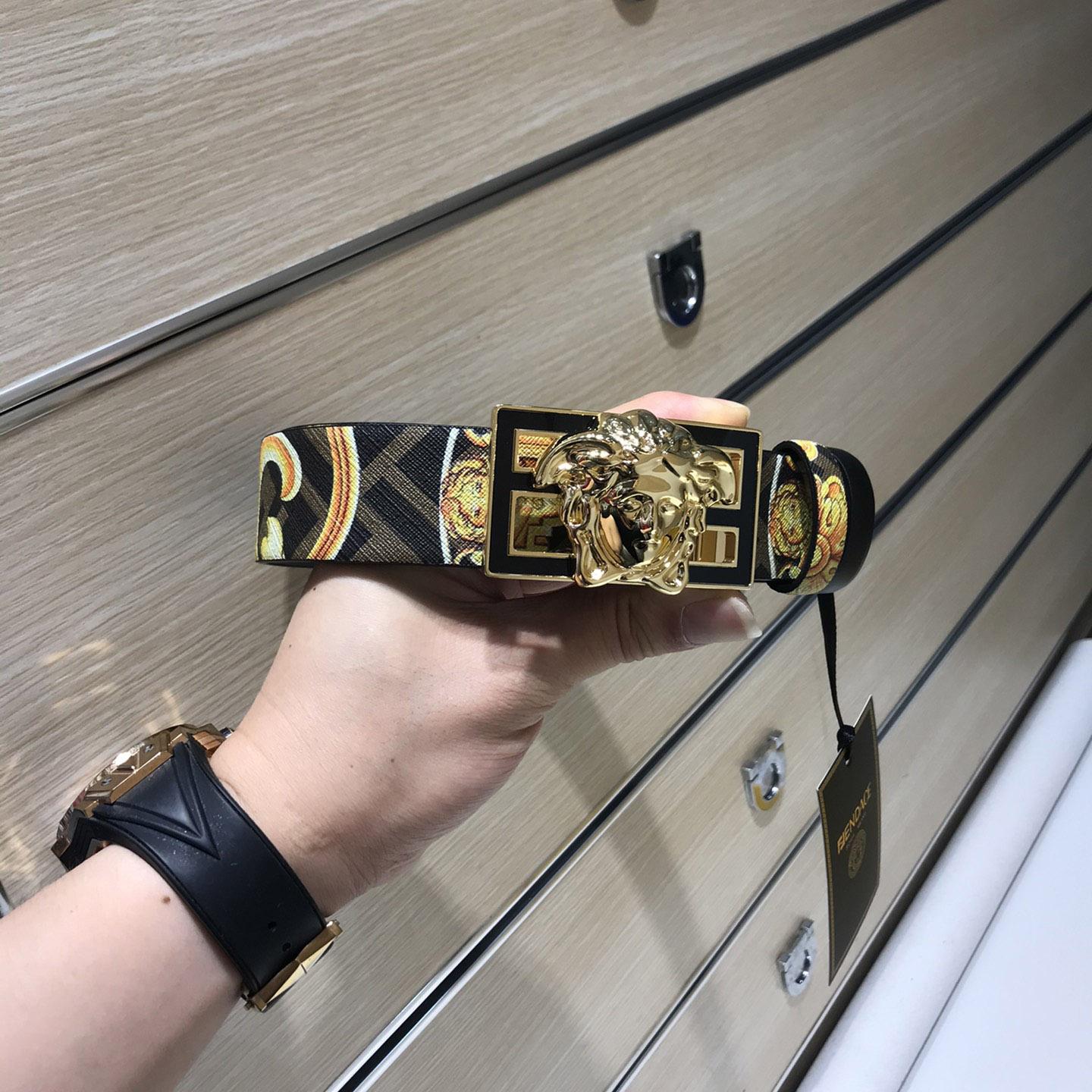 Versace Fendace Gold Baroque Reversible Belt - DopestKickz