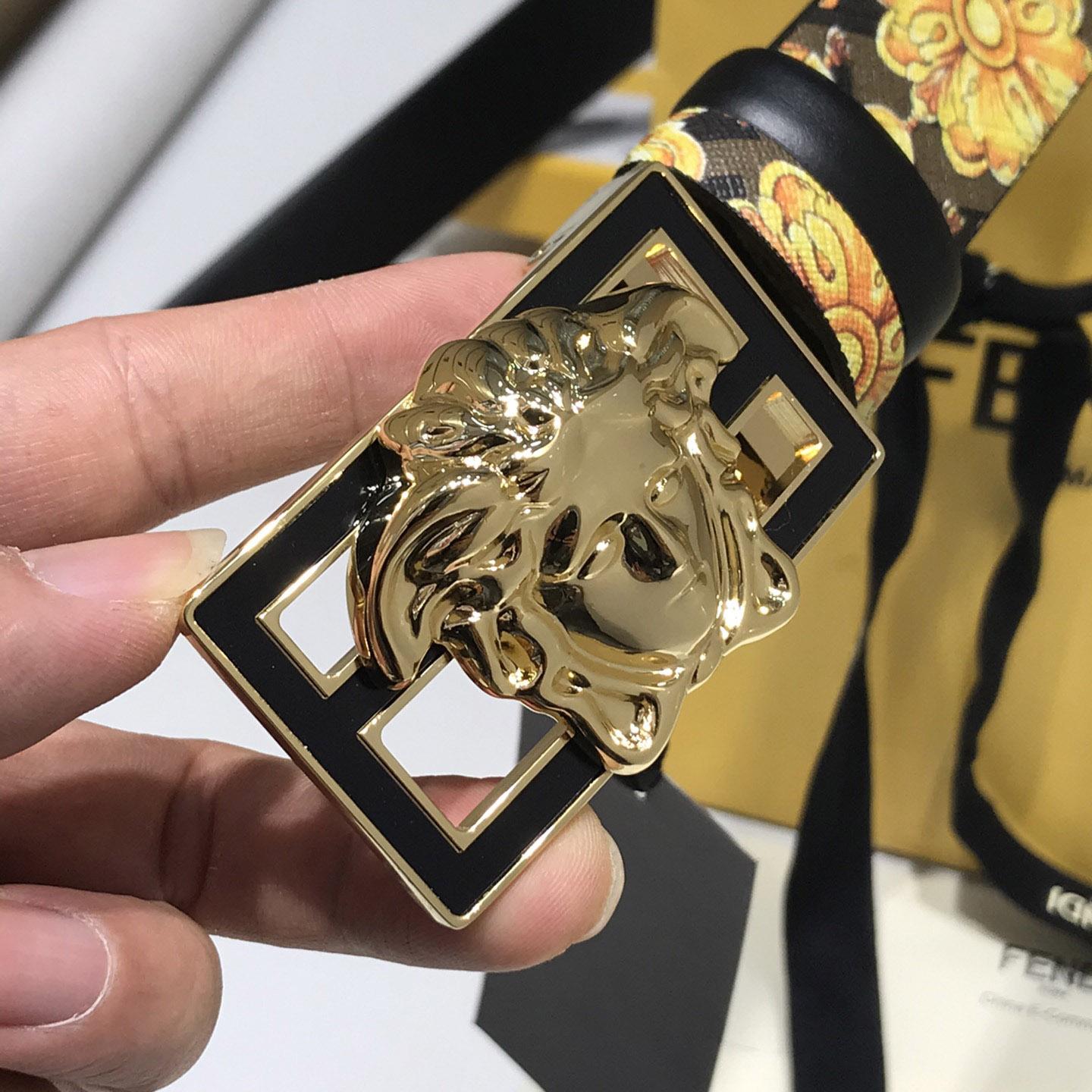 Versace Fendace Gold Baroque Reversible Belt - DopestKickz