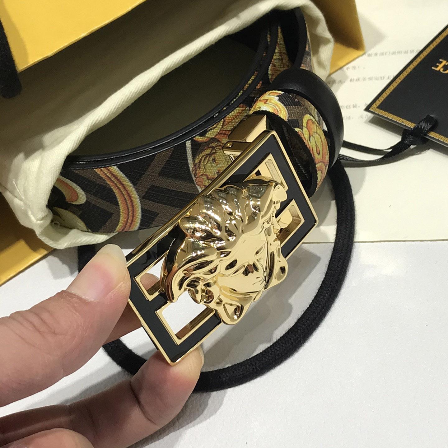 Versace Fendace Gold Baroque Reversible Belt - DopestKickz