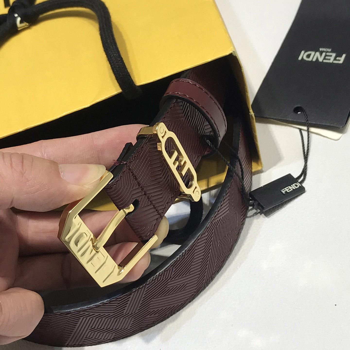 Fendi Edge Burgundy Leather Belt - DopestKickz