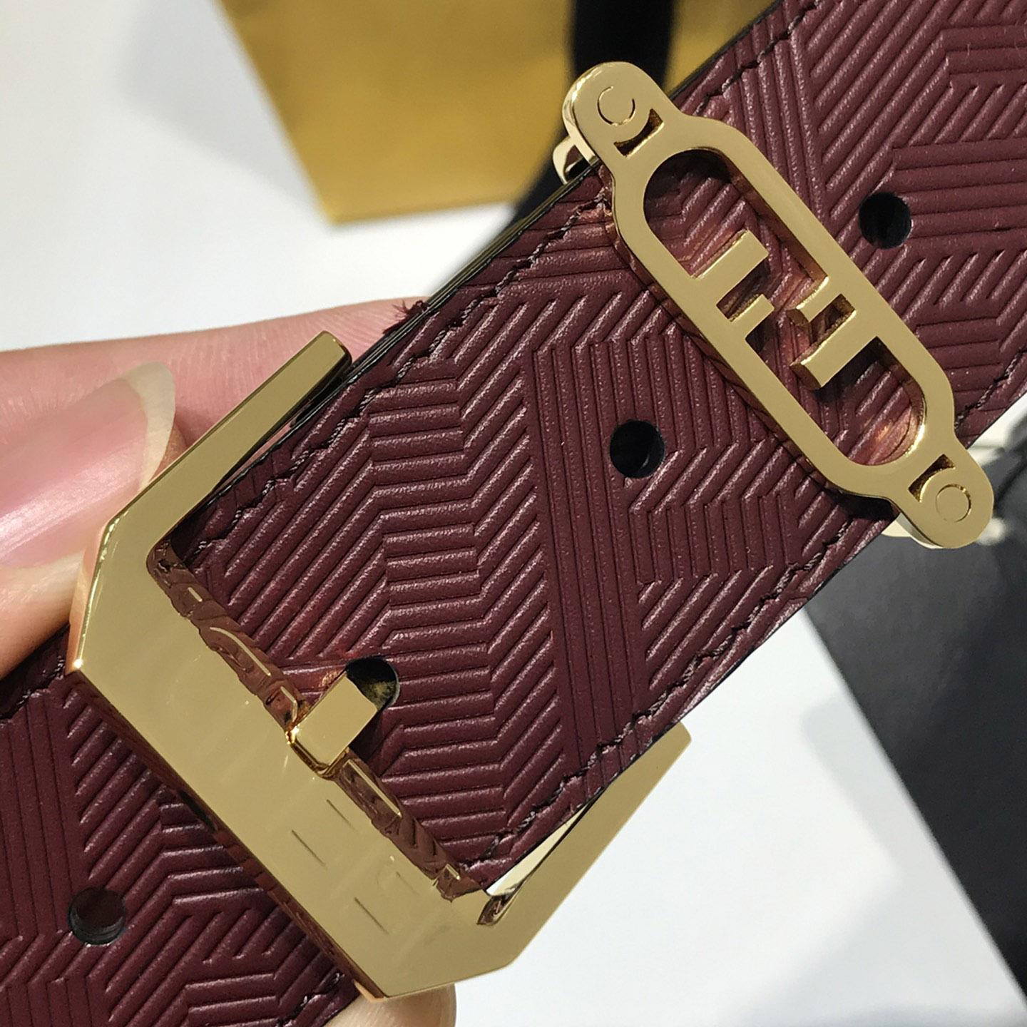 Fendi Edge Burgundy Leather Belt - DopestKickz