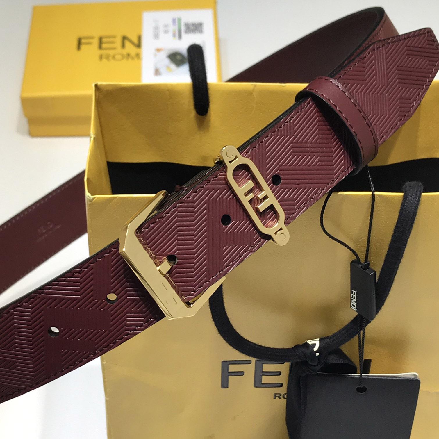 Fendi Edge Burgundy Leather Belt - DopestKickz