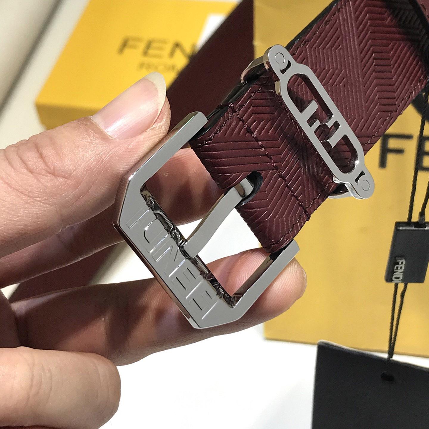 Fendi Edge Burgundy Leather Belt - DopestKickz