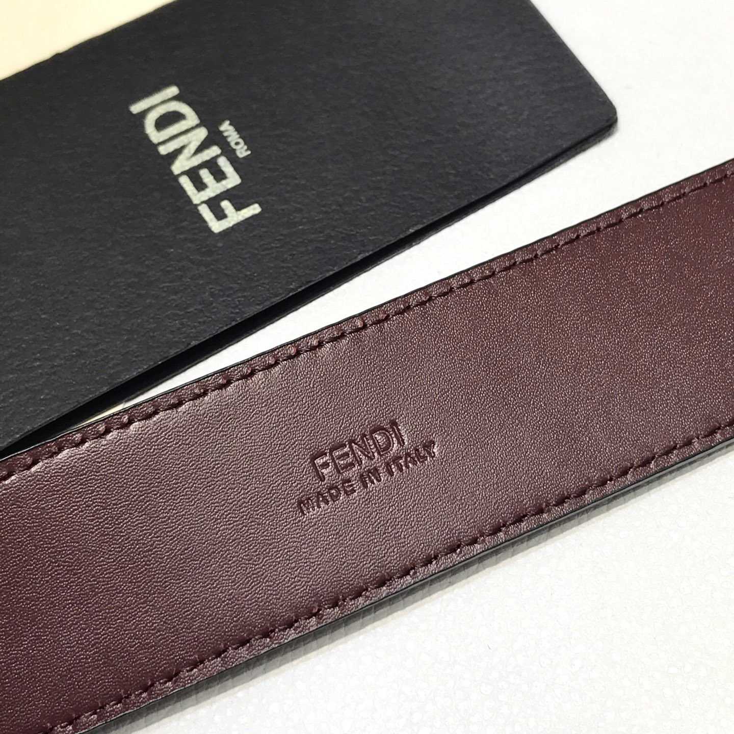 Fendi Edge Burgundy Leather Belt - DopestKickz