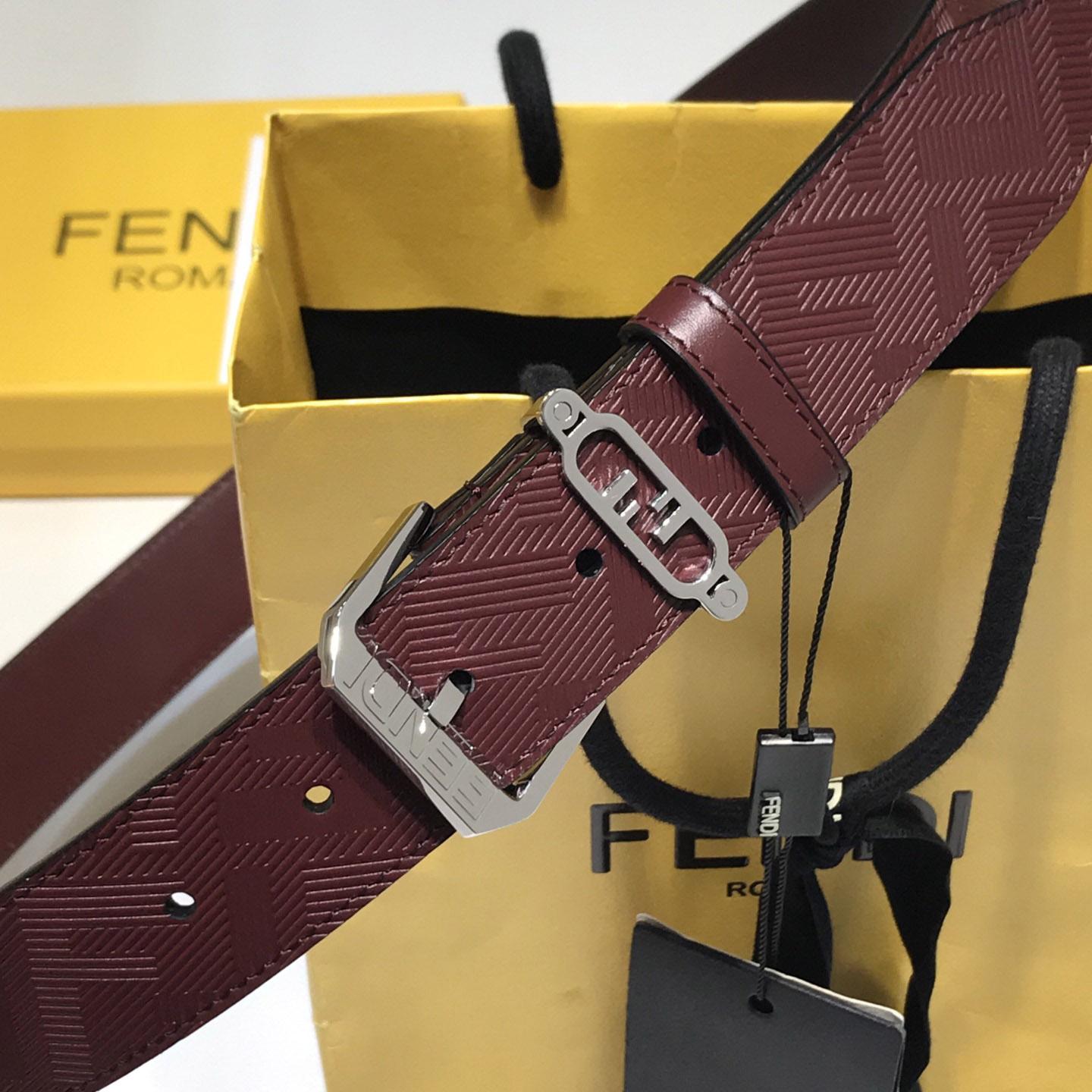Fendi Edge Burgundy Leather Belt - DopestKickz