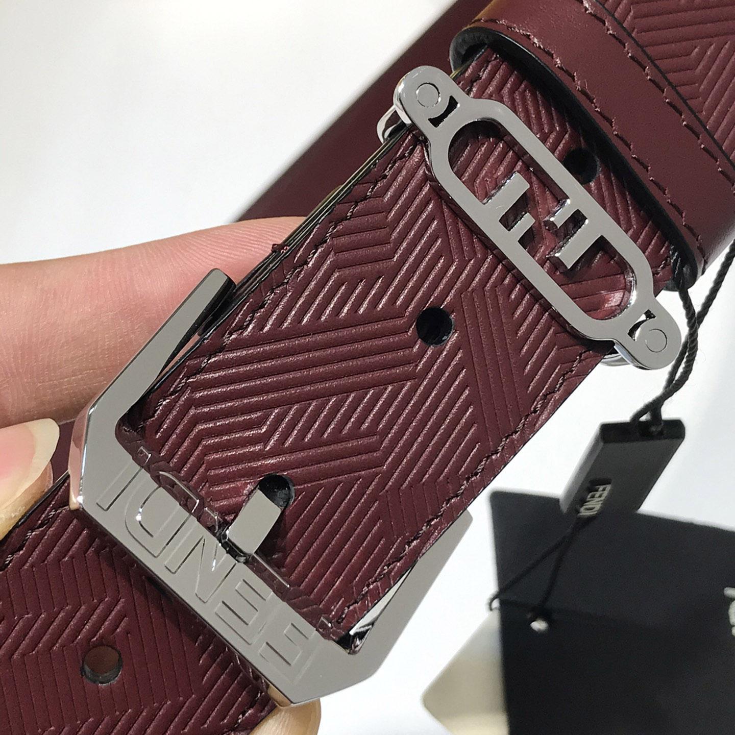 Fendi Edge Burgundy Leather Belt - DopestKickz