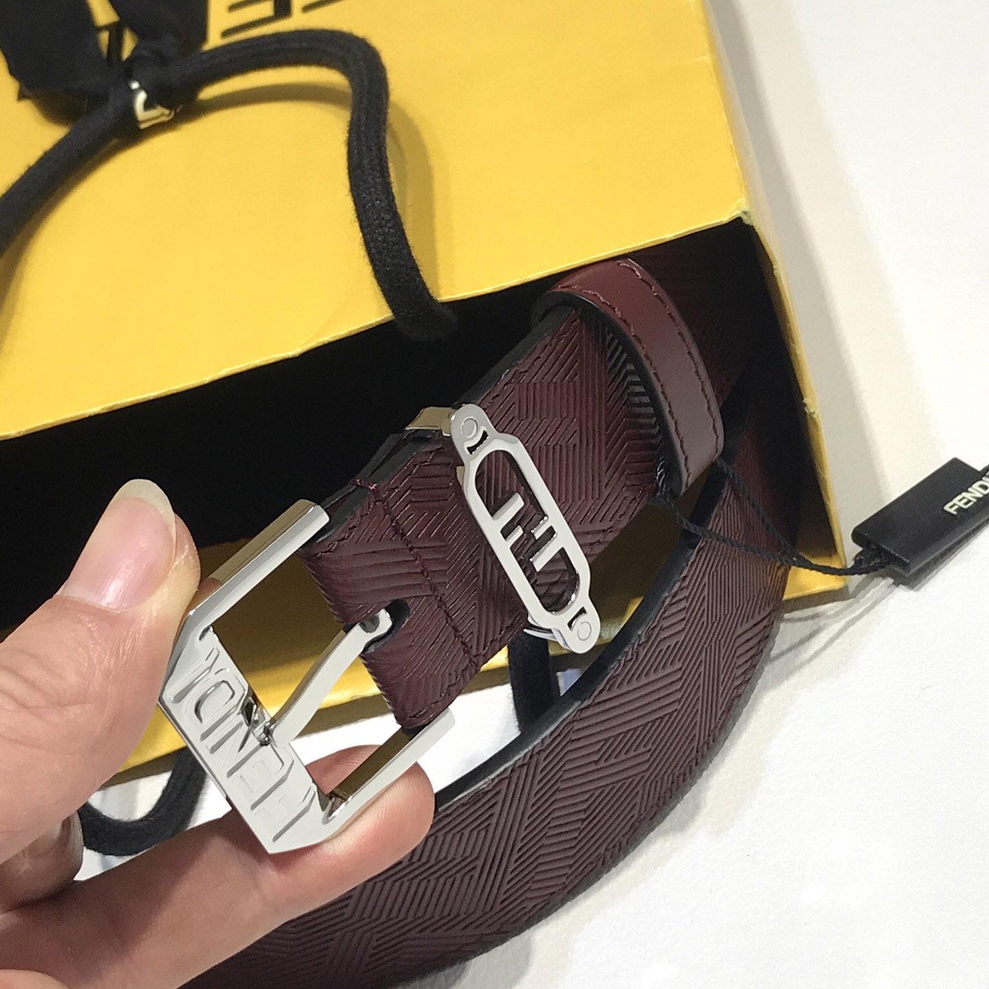 Fendi Edge Burgundy Leather Belt - DopestKickz