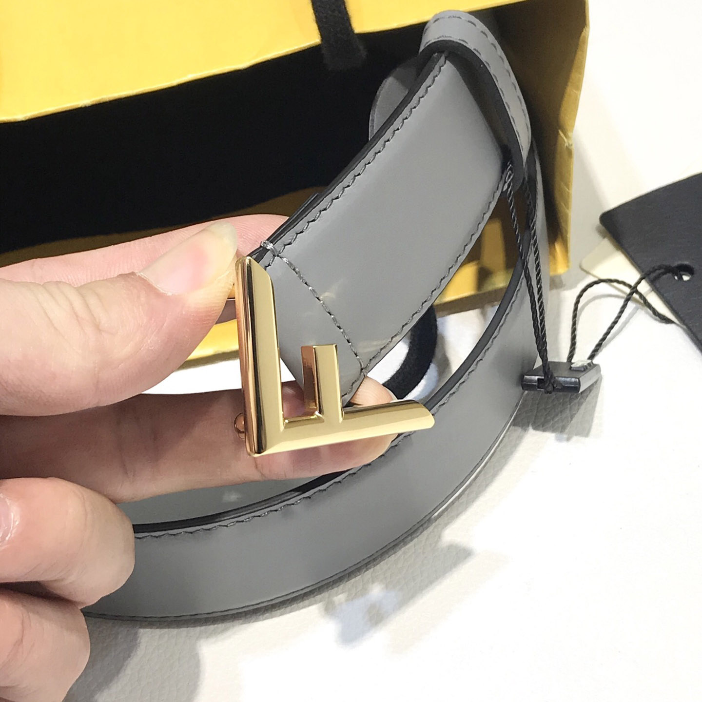 Fendi Pale Gray Leather Belt - DopestKickz