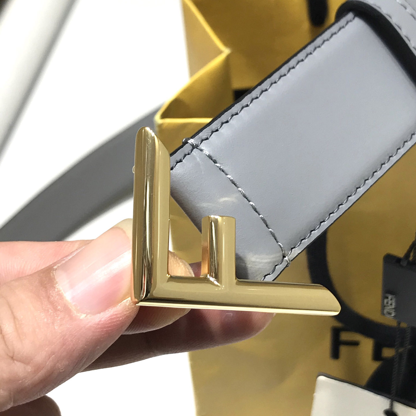 Fendi Pale Gray Leather Belt - DopestKickz