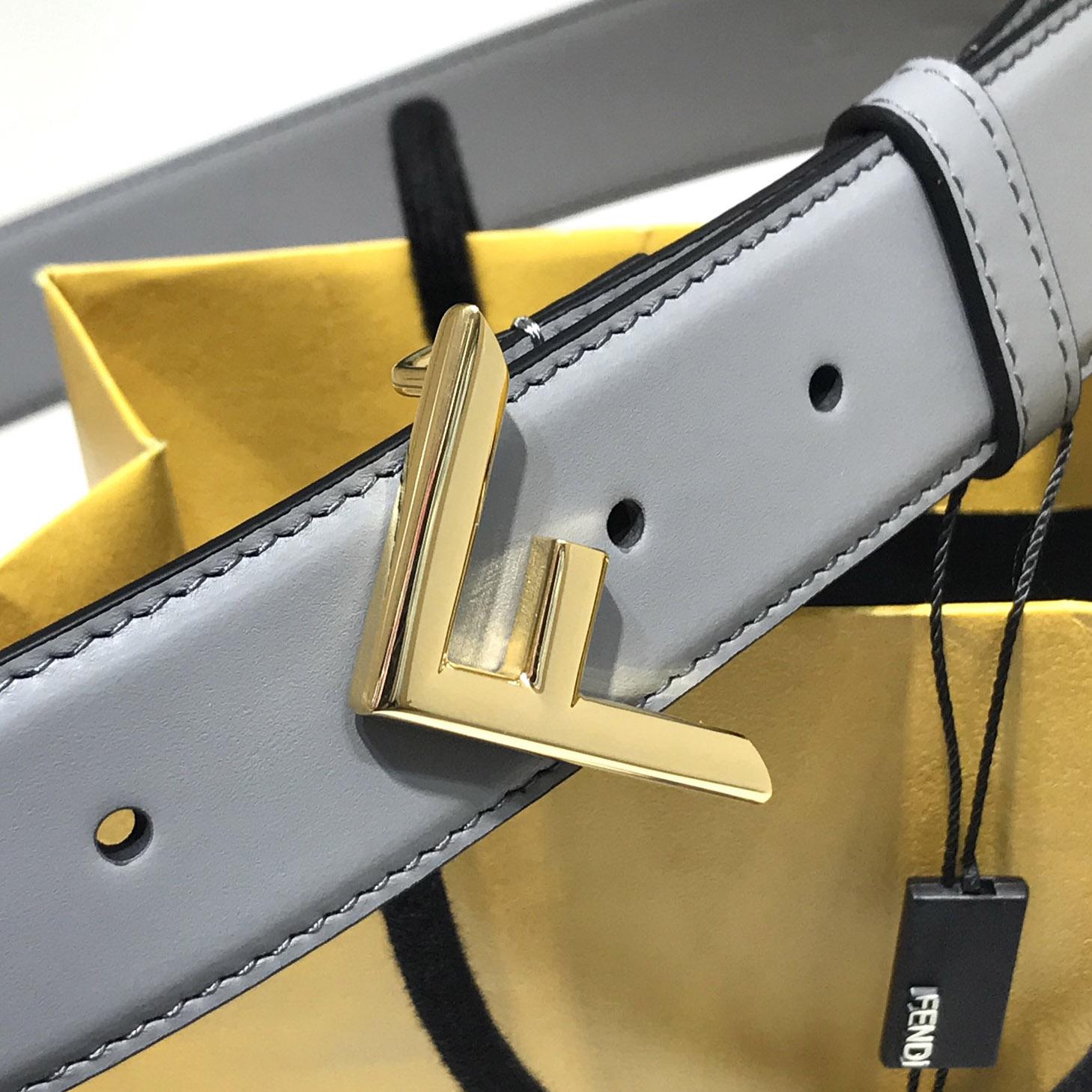 Fendi Pale Gray Leather Belt - DopestKickz