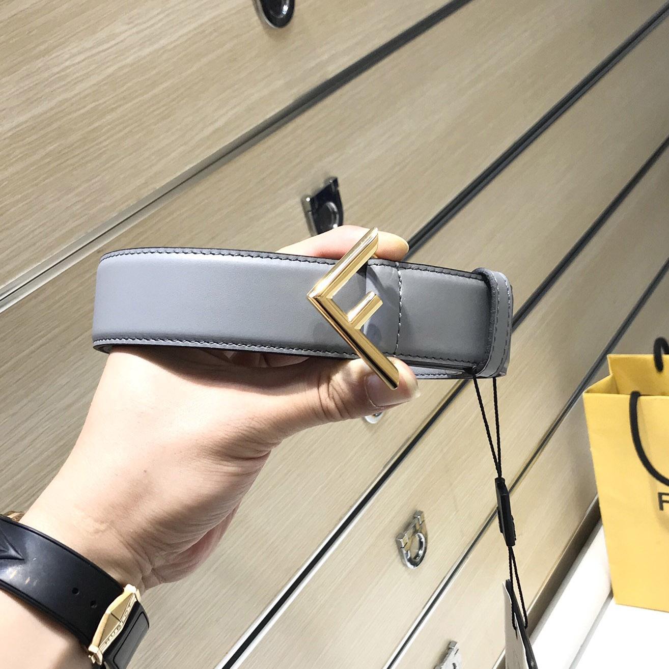 Fendi Pale Gray Leather Belt - DopestKickz