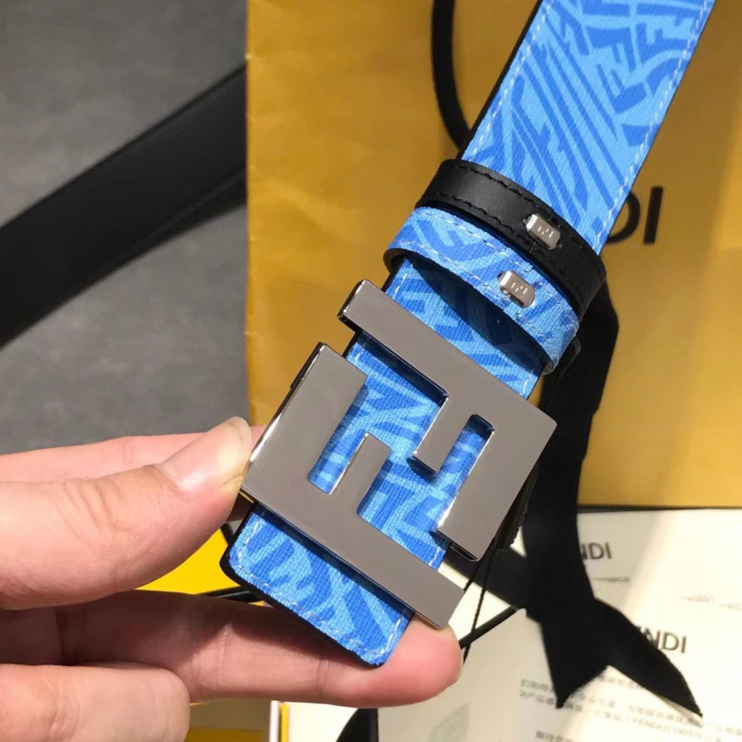Fendi Blue Leather Belt - DopestKickz