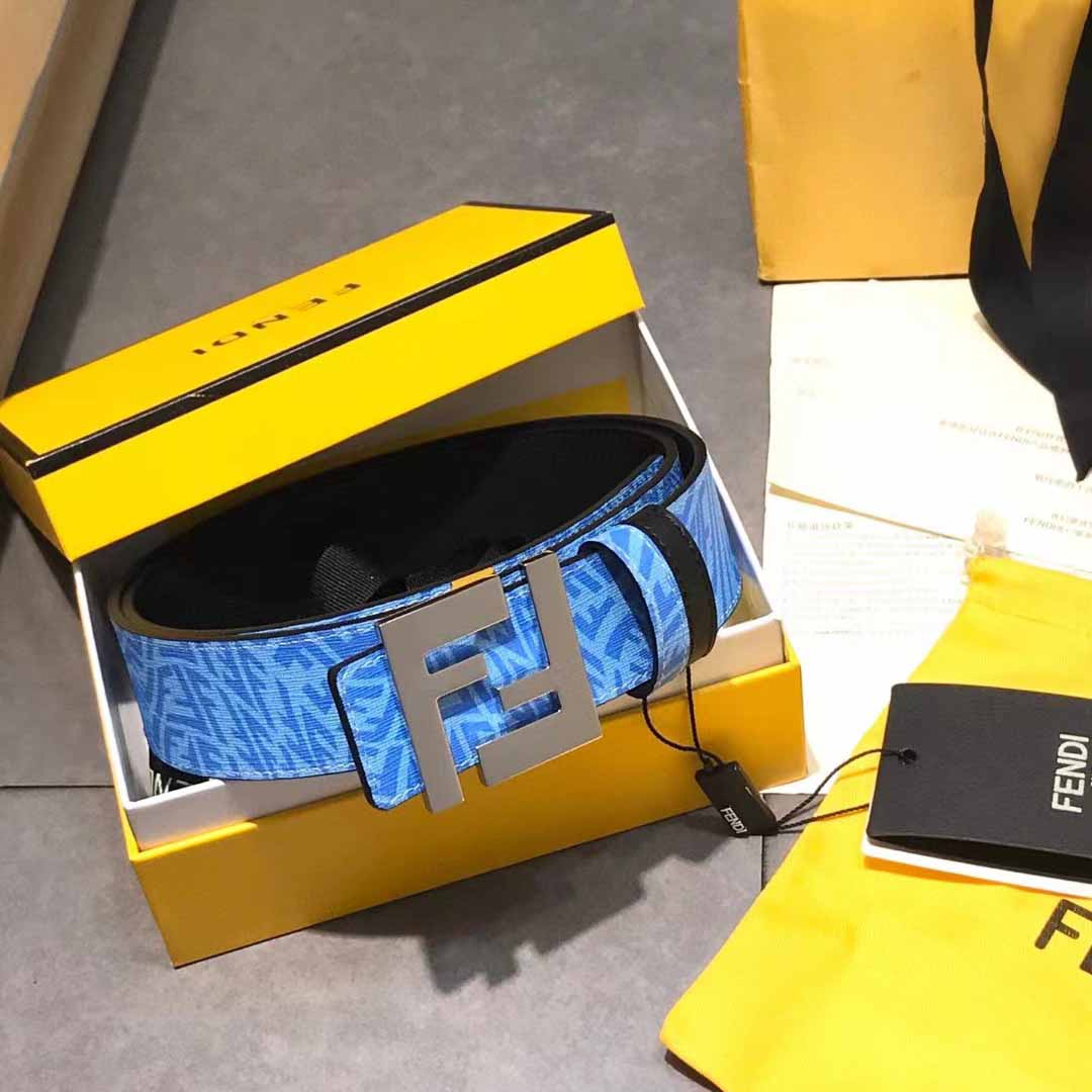 Fendi Blue Leather Belt - DopestKickz