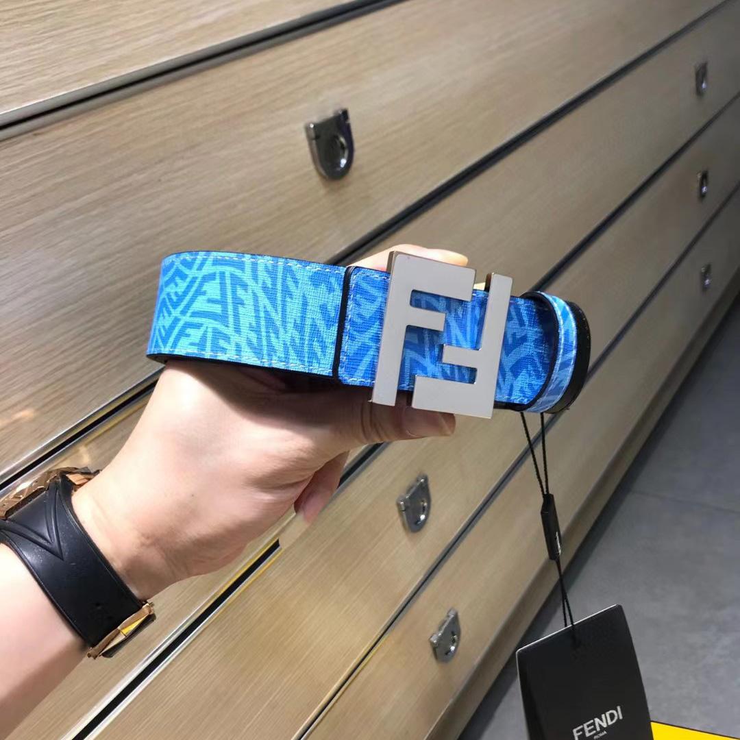 Fendi Blue Leather Belt - DopestKickz