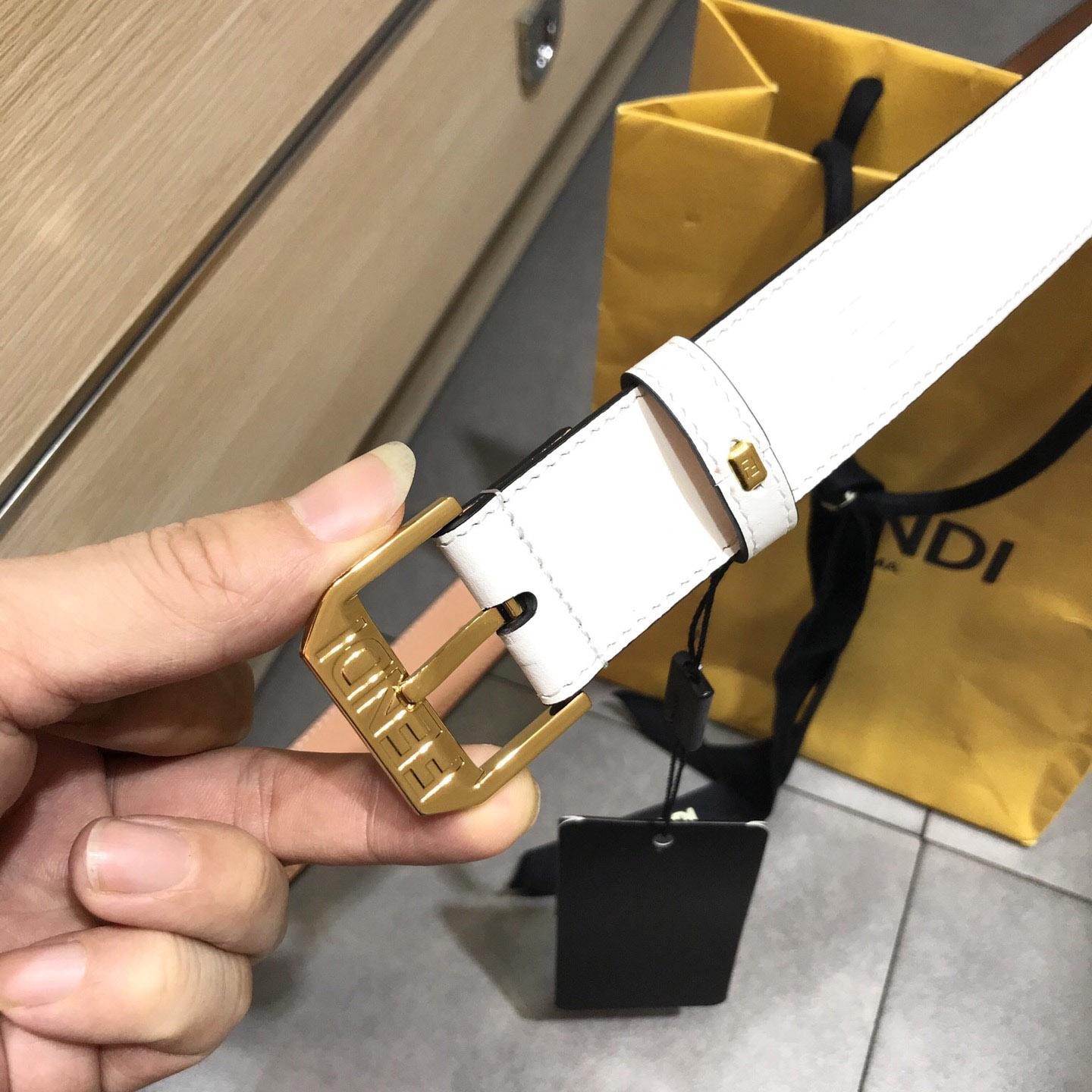 Fendi White Leather Belt - DopestKickz
