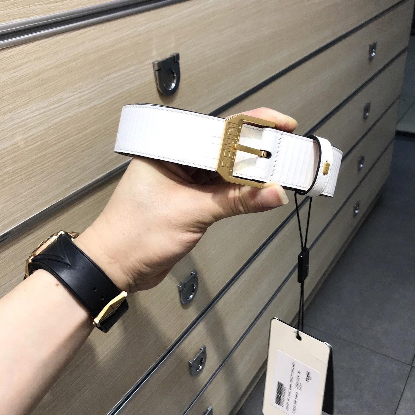 Fendi White Leather Belt - DopestKickz