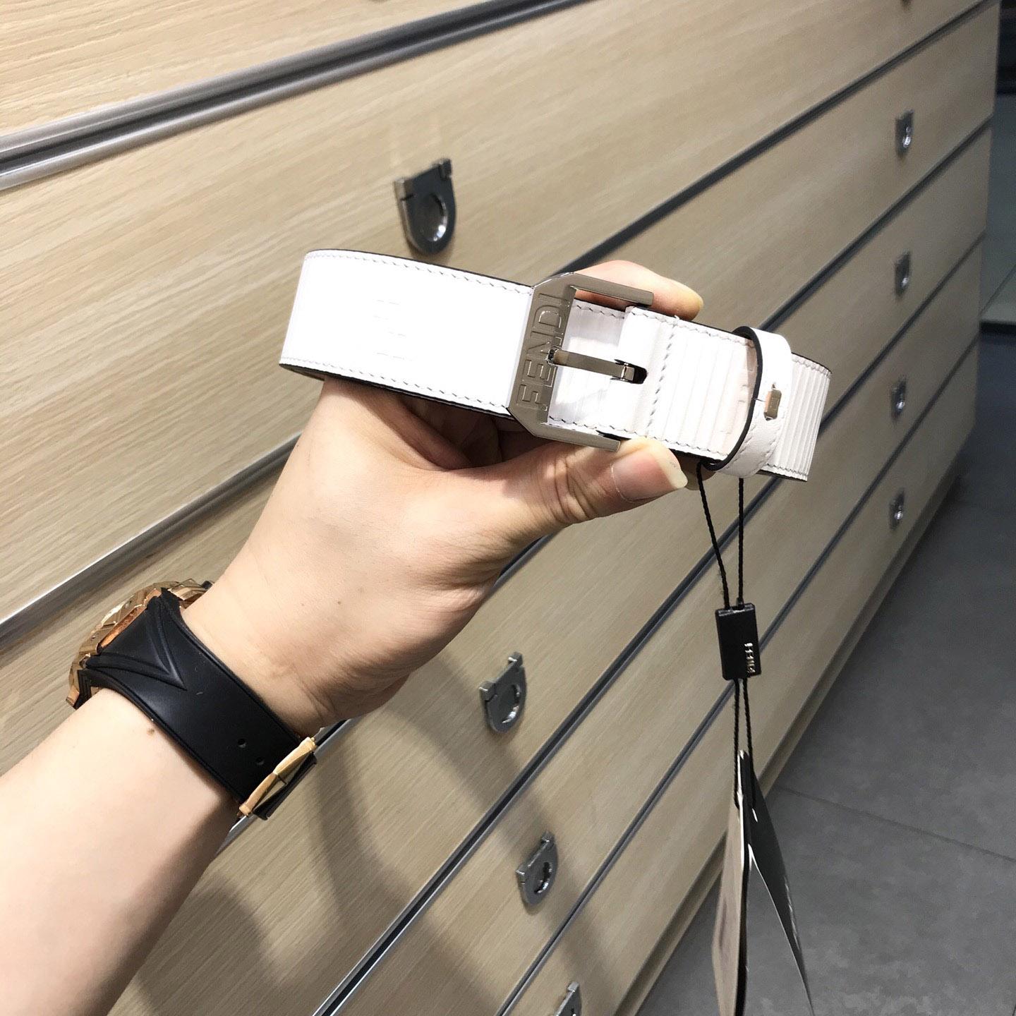 Fendi White Leather Belt - DopestKickz