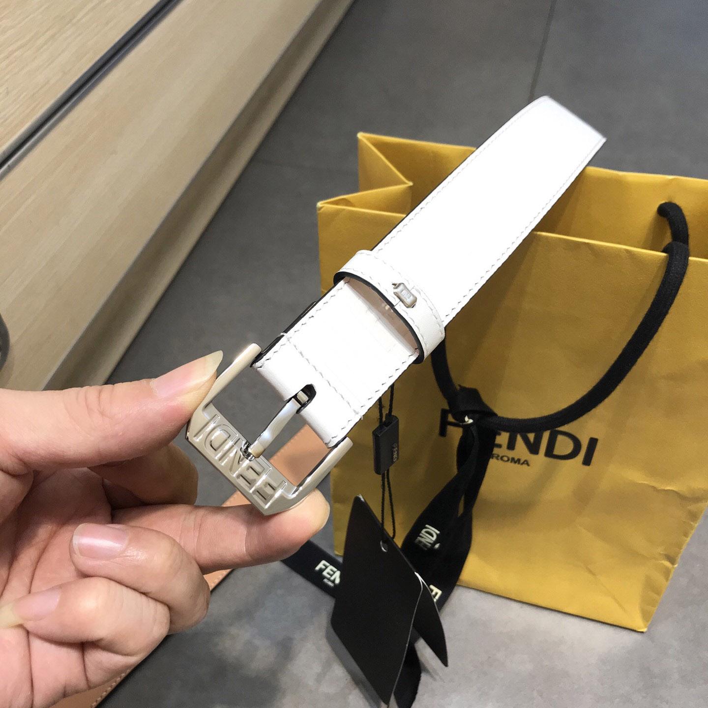 Fendi White Leather Belt - DopestKickz