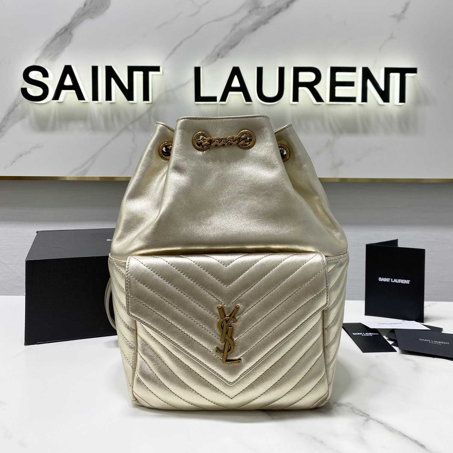Saint Laurent Joe Drawstring Quilted Backpack(22-29-15cm) - DopestKickz