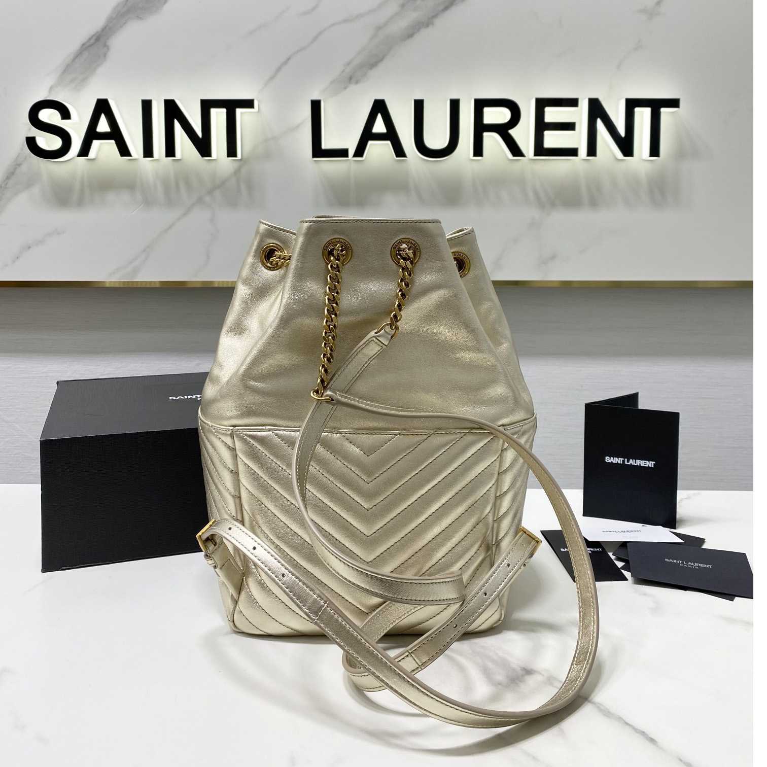 Saint Laurent Joe Drawstring Quilted Backpack(22-29-15cm) - DopestKickz