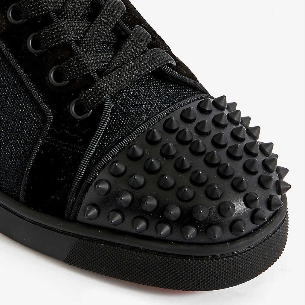 Christian Louboutin Fun Louis Junior Spike-Embellished Leather And Mesh Low-Top Trainers - DopestKickz